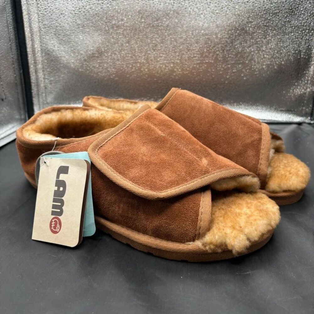 Lamo Apma Men's Open Toe Wrap Slippers Chestnut NWT - XL Sheepskin Wool
